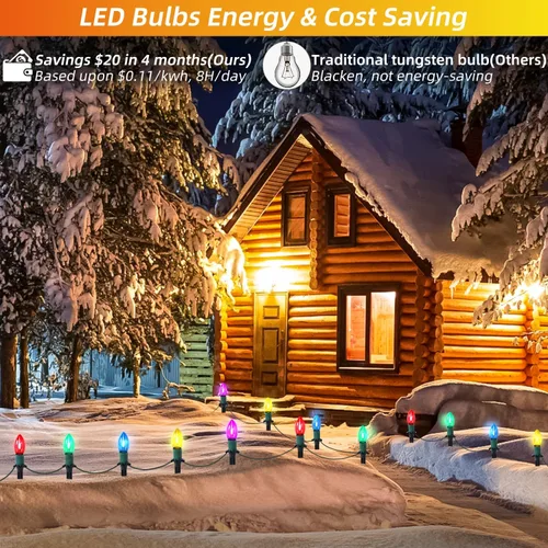 Miniatura 2 de USOKYO Luces LED C9 de 45 pies para caminos de Navidad al aire libre, 30 bombillas multicolor, impermeables, conectables, luces de Navidad