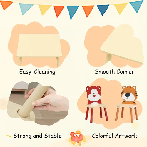 Miniatura 5 de Juego de mesa y 2 sillas para niños, juego de mesa de actividades de madera de 3 piezas, juego de mesa y silla para niños y niñas, guardería, hogar