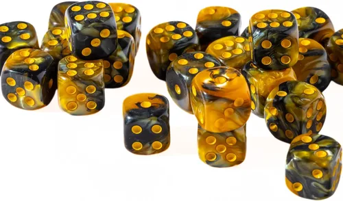 Miniatura 27 de Paquete de 25 dados D6 de 0.472 pulgadas, colección a juego de 6 dados con pipas (granito amarillo y negro)