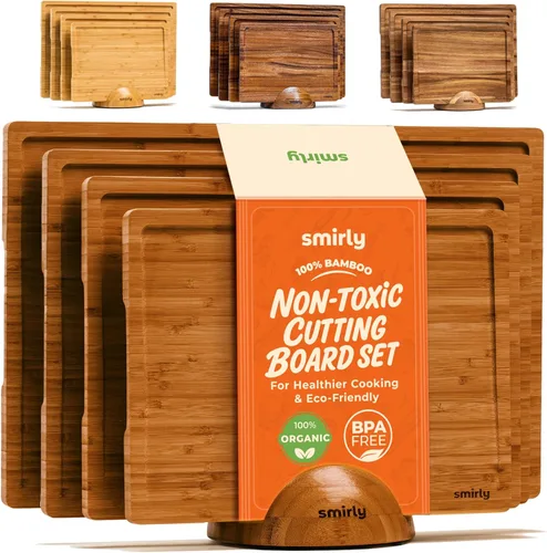 Miniatura 15 de SMIRLY - Tabla de corte grande de acacia para cocina: tabla de cortar de madera grande con ranura para jugos, tablas de cortar de madera para 15