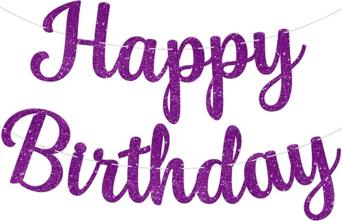 Miniatura 12 de KatchOn Cartel de feliz cumpleaños cursivo negro con purpurina, pre-encordado, 10 pies, cartel de feliz cumpleaños para mujeres, hombres, niños