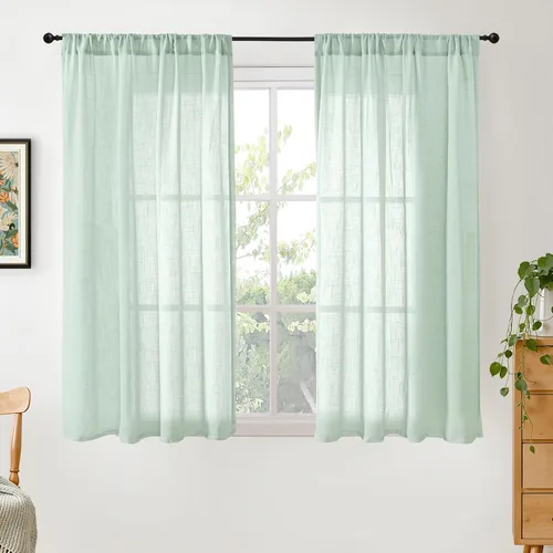 Miniatura 72 de BGment Cortinas de lino café de 30 pulgadas de largo para ventana pequeña, cortinas de media ventana beige semitransparentes ligeras con bolsillo