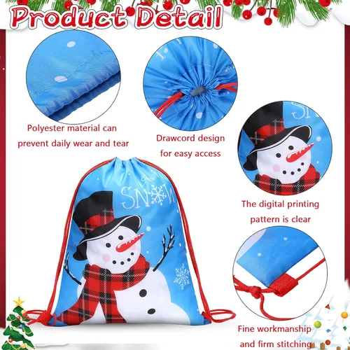 Miniatura 3 de Xuniea 12 bolsas de recuerdos de fiesta de Navidad para niños, mochila con cordón de Papá Noel, golosinas de Papá Noel, bolsas de regalo, regalos