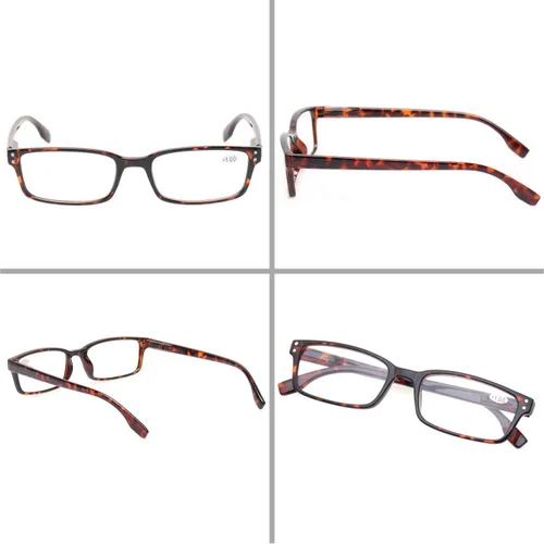 Miniatura 8 de Kerecsen Paquete de 4 Gafas de Lectura para Hombres y Mujeres con Bisagras de Resorte, Anteojos de Lectura Rectangulares Negros Ligeros