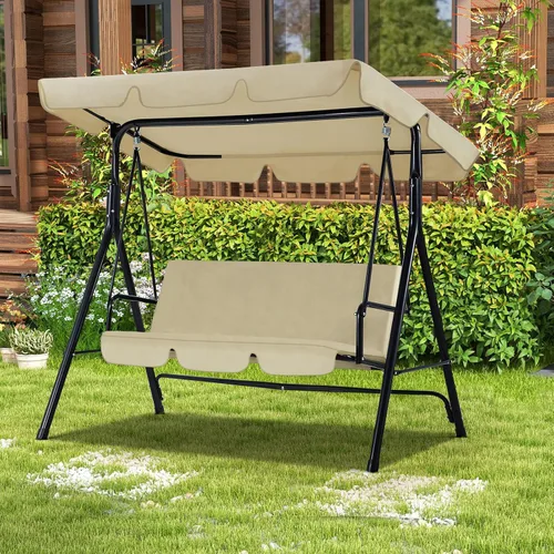 Miniatura 12 de Esright Columpios de Patio para Exteriores, Columpios de Patio Deslizadores de 3 Asientos con Cojín Extraíble y Toldo Ajustable, Banco de Porche
