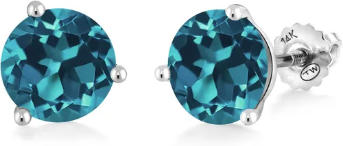 Miniatura 5 de Gem Stone King Aretes de oro blanco de 14 quilates con piedra natal Aretes de tuerca de Martini Redondos de 0.315 in Aretes de oro blanco