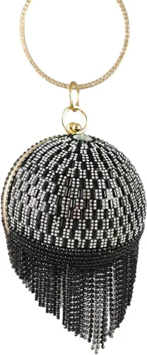 Miniatura 7 de Boutique De FGG Bolso de mano redondo para mujer, con borla, para boda, fiesta, diamantes de imitación