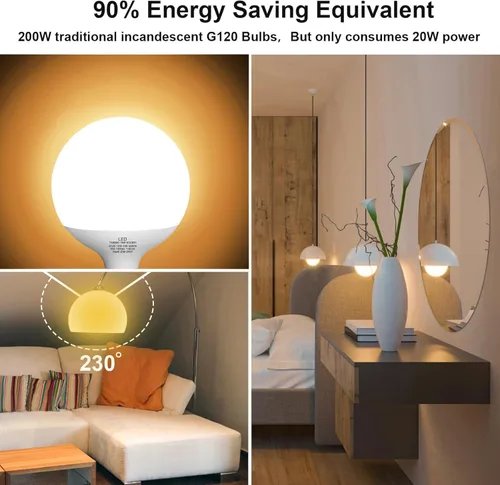 Miniatura 6 de Bombilla LED, bombillas globo G120, bombillas de 15 W, bombilla regulable de luz diurna de 5000 K, lámpara grande con base E26, 1100 lúmenes