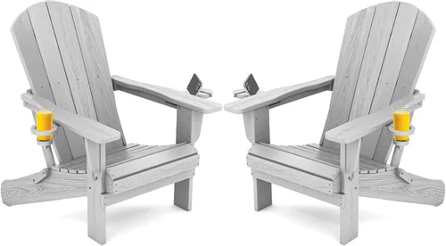 Miniatura 49 de SERWALL Silla Adirondack con portavasos – Juego de 2 sillas Adirondack compuestas para exteriores de polietileno de alta densidad para todo