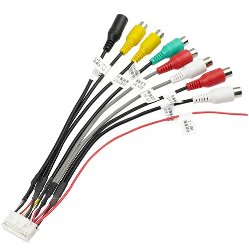 Arnés de cableado para estéreo de coche Android de 20 pines RCA con 8 conectores RCA hembra de radio, ensamblaje de conectores de video CVBS AUX SUB