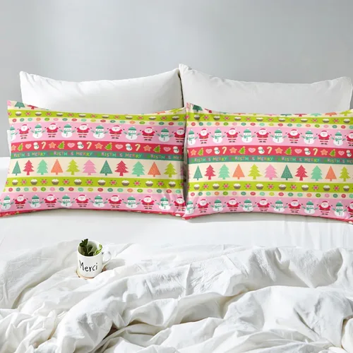 Miniatura 4 de Juego de sábanas con diseño de Papá Noel y muñeco de nieve para niños, niñas y niños, de temática navideña, juego de cama con diseño de árbol