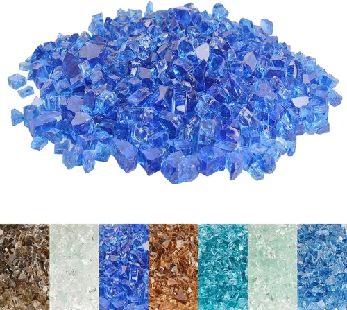 Miniatura 9 de Skyflame Vidrio de fuego de alto brillo de 10 libras para hoyo de fuego, chimenea y paisajismo (1/2 pulgada, azul aguamarina)