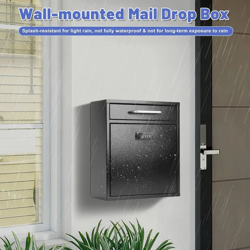 Miniatura 5 de KYODOLED Buzón de pared para exterior, cerradura de combinación, grande, negro Sturdy Steel, Anti-theft Large Drop Box, Ideal for Home, Office
