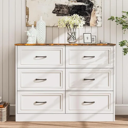 Miniatura 10 de Fameill - Cómoda para dormitorio, organizador de 9 cajones con estación de carga, cómoda alta para pasillo, cómoda de madera con tiradores de metal
