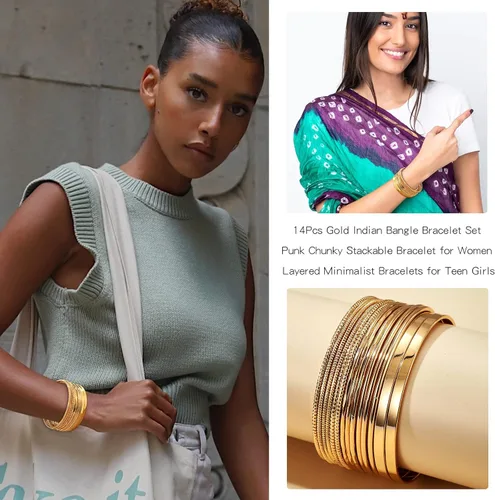 Miniatura 3 de Long tiantian Pulsera de oro gruesa para mujer, pulseras de oro delicadas, pulseras para mujer, pulseras apilables de eslabones de cadena