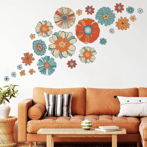 Miniatura 5 de Supzone Calcomanías de pared florales retro estilo bohemio, diseño de margaritas hippie, para dormitorio, sala de estar, oficina, sofá, TV