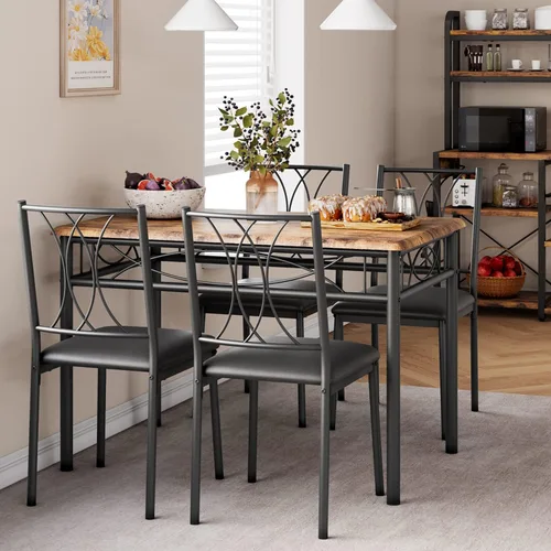 Miniatura 9 de Amyove Juego de mesa de comedor para 4, mesa de cocina con 2 bancos, juego de mesa de comedor de 3 piezas con bancos tapizados, juego de mesa