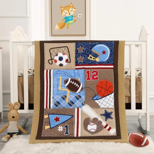 Miniatura 18 de Juego de cama de cuna de dinosaurio mini para niños azul de 3 piezas Premium, juego de sábanas para bebé, juego de cuna de dinosaurios