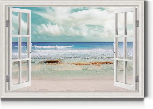 Miniatura 17 de Renditions Gallery Lienzo decorativo para pared, vista de barco viejo atracado en la playa de arena blanca, obra de arte para colgar en la pared
