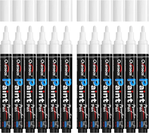 Overseas Bolígrafos de pintura blanca – Marcadores permanentes de pintura acrílica, paquete de 12 unidades, a base de agua, secado rápido, Blanco