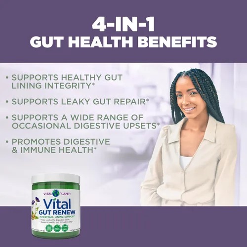 Miniatura 4 de Vital Planet - Suplemento en Polvo Vital Gut Renew para Reparación de Intestino Permeable con L-Glutamina, Malvavisco y Raíz de Jengibre, Raíz