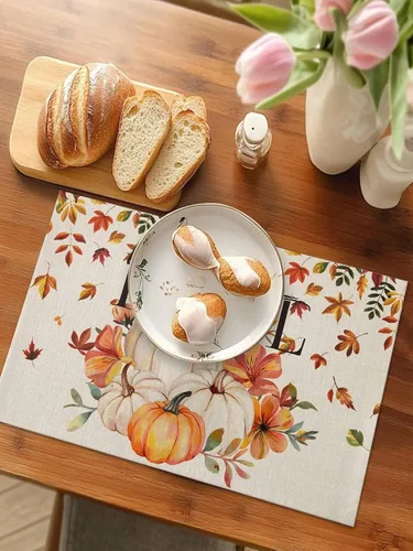 Miniatura 4 de Manteles individuales para mesa de comedor, juego de 4 manteles individuales para otoño, Acción de Gracias, calabaza, flor y girasol, manteles