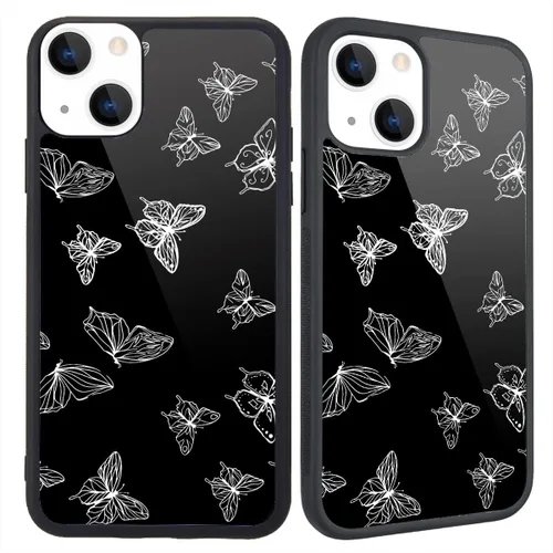 Miniatura 37 de Funda compatible con iPhone 13 para niños y mujeres, diseño divertido de cara, parte trasera dura con negro, divertido y lindo patrón de arte