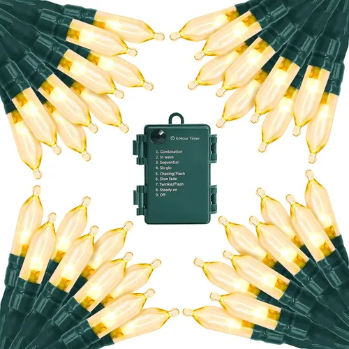 Miniatura 13 de MASHANG Luces de Navidad – Cadena de luces a pilas, 50 luces LED, miniluces, 8 modos, cable verde, mini juego de luces con temporizador para árbol