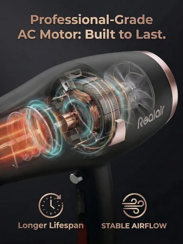 Miniatura 4 de Secador de pelo de salón, secador de pelo profesional, motor de CA con difusor para mujeres y hombres, secado rápido 5X, potente y silencioso