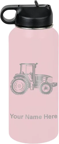 Miniatura 41 de LaserGram Botella de agua personalizada, tractor agrícola, acero inoxidable de doble pared aislada al vacío con popote superior, regalo grabado