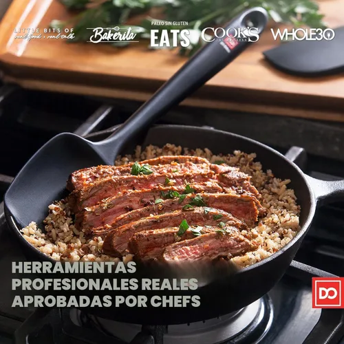 Miniatura 3 de Espátulas de silicón di Oro Living, resistentes al calor, hasta 600 °F, diseño de una sola pieza, hule de silicón antiadherente profesional con Negro