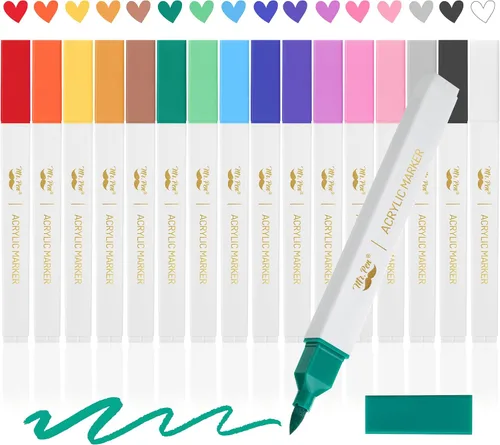 Mr. Pen - Marcadores de pintura acrílica, 16 piezas, colores vibrantes, juego de punta de pincel