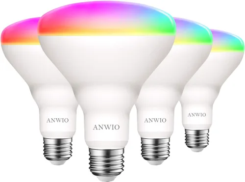 Miniatura 9 de ANWIO Bombilla inteligente BR30 RGB que cambia de color, LED, WiFi, regulable, multicolor, base E26, compatible con Alexa, Google Assistant,