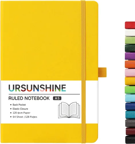 Miniatura 27 de Cuaderno punteado, diario, 5.3 x 8.26 pulgadas, tapa dura, prémium, papel grueso, doble espiral, bandas, cuero negro sintético, lazo para bolígrafo