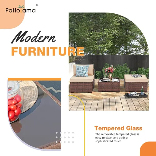 Miniatura 4 de Patiorama Juego de muebles de patio de 3 piezas, sofá seccional para exteriores, juego de conversación de ratán de mimbre de polietileno, silla sin