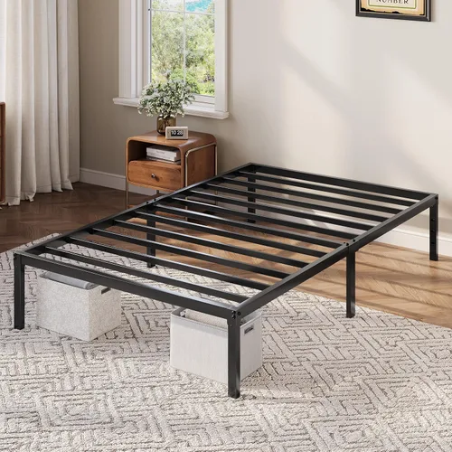 Miniatura 9 de Allewie Base de cama individual, camas de plataforma de metal de 12 pulgadas con espacio de almacenamiento, no requiere somier y fácil montaje, Negro