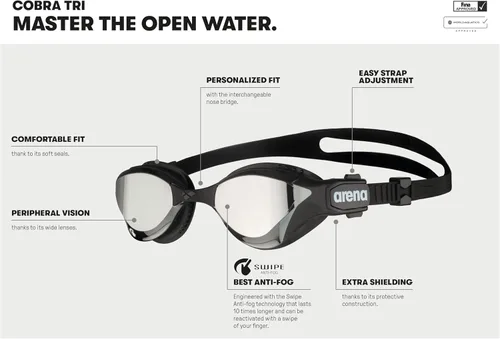 Miniatura 2 de ARENA Unisex Adult Cobra Tri Swimming Goggles for Triathlon and Fitness Swipe Anti-Fog Wide Vision Mirror Lens Amarillo/Cobre/Negro