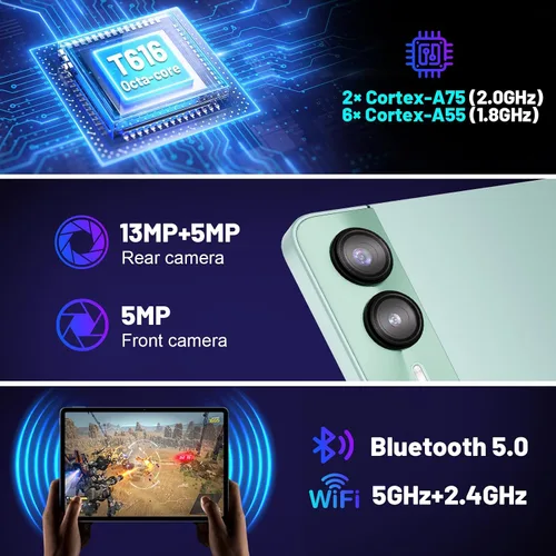 Miniatura 5 de Tablet Android 14 de 11 pulgadas, 18 GB de RAM 128 GB ROM 1 TB Expand, CPU Octa-Core 2.0GHz, WiFi 5G, pantalla 2K, cámara de 13MP+5MP+5MP, batería