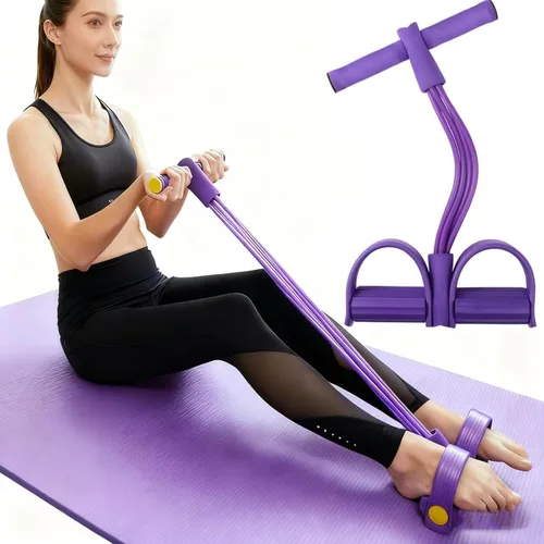 Miniatura 8 de Banda de resistencia con mango de pedal, 6 tubos elásticos de látex natural, cuerda de tracción, bandas de fitness para piernas, brazos, abdomen
