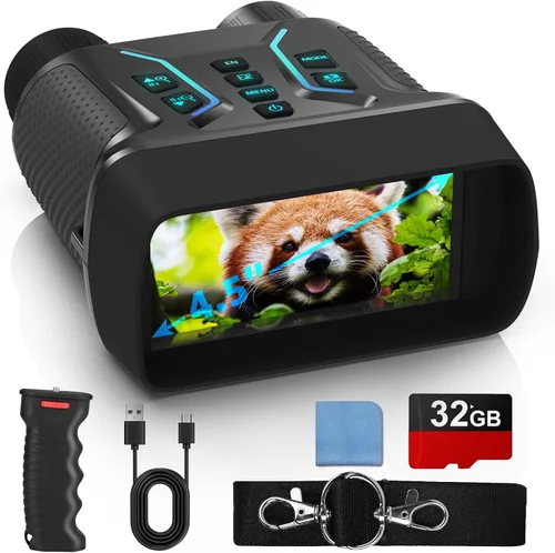 Gafas de visión nocturna y prismáticos de visión nocturna con agarre, video 4K UHD, imagen de 36 MP, pantalla HD de 4.5 pulgadas, zoom digital 8X,