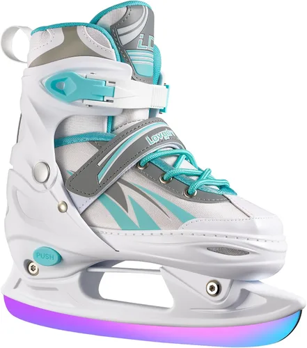 Miniatura 9 de Patines de hielo ajustables para niños, niñas y niños, 4 tamaños ajustables para principiantes, patines de hockey sobre hielo para jóvenes y Azul