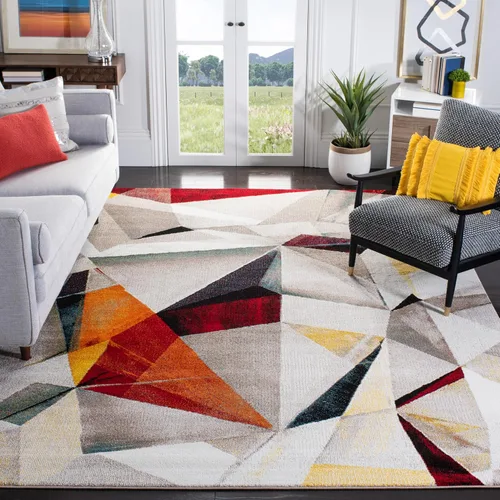 Miniatura 23 de SAFAVIEH Porcello Collection - Alfombra decorativa de 2 pies 3 pulgadas x 4 pies, gris claro y naranja, diseño abstracto moderno, no desprende