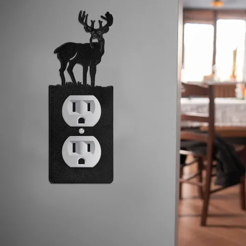 Miniatura 4 de Kingdder 12 Piezas Cubierta de Interruptor de Luz de Metal con Oso Alce Árbol Montaña Alce Negro Placa de Interruptor de Luz Bosque Tomacorriente