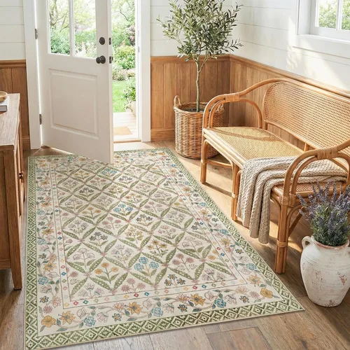 Miniatura 42 de jinchan Haden - Alfombra de entrada de 2 x 3 pulgadas, diseño floral vintage, lavable, suave, antideslizante, de pelo bajo, para puerta, cocina