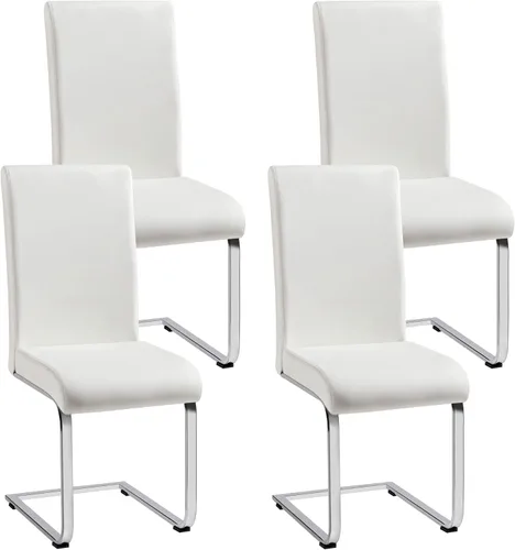 Miniatura 11 de Yaheetech Juego de 2 sillas de comedor modernas tapizadas de piel sintética con respaldo alto y patas metálicas cromadas para cocina, sala de estar