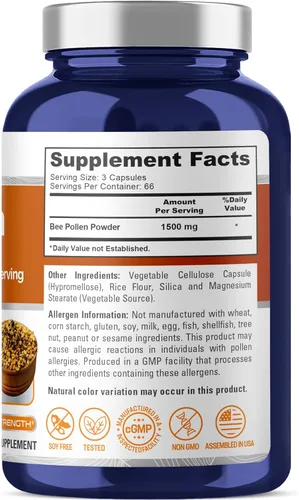 Miniatura 3 de NusaPure Polen de abeja 1500mg 200 cápsulas vegetales (100% vegetariano, sin OMG, vegano) Proteínas naturales, aminoácidos