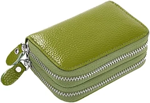 Miniatura 6 de Portatarjetas de identificación para mujer, de cuero con doble cremallera para mujer, cartera de crédito de gran capacidad