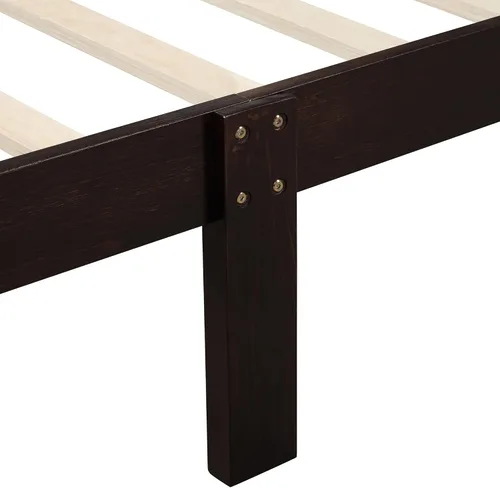 Miniatura 7 de Merax Base de cama de madera tamaño individual, base de colchón con cabecero, estribo, soporte de listones de madera, color espresso