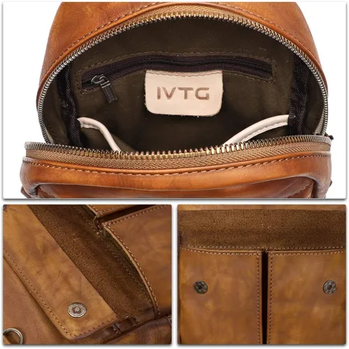 Miniatura 7 de IVTG Bolso bandolera de cuero genuino para hombres y mujeres, estilo vintage, hecho a mano, bolso de hombro, bolso cruzado en el pecho, Marrón
