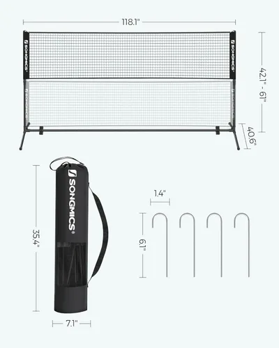 Miniatura 7 de SONGMICS - Red de bádminton ajustable en altura, red de voleibol, red de pickleball para tenis junior, niños, cancha interior y exterior, red Negro